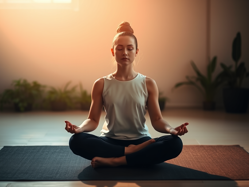 Woman meditating while sitting with her legs crossed