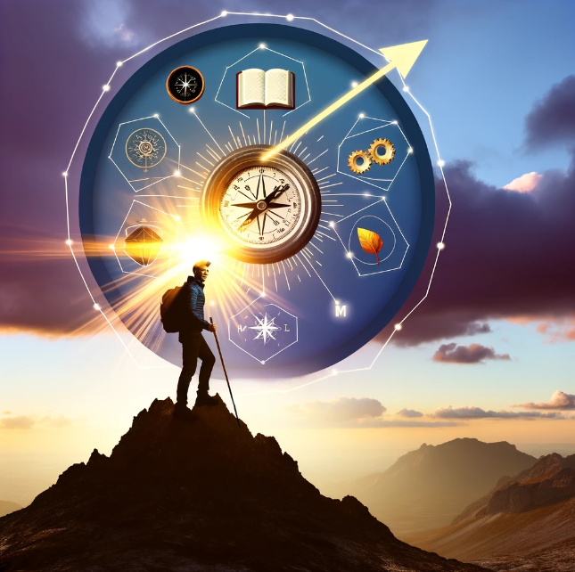 Man Mastering Mindset by climbing to the top of a mountain for Personal Growth